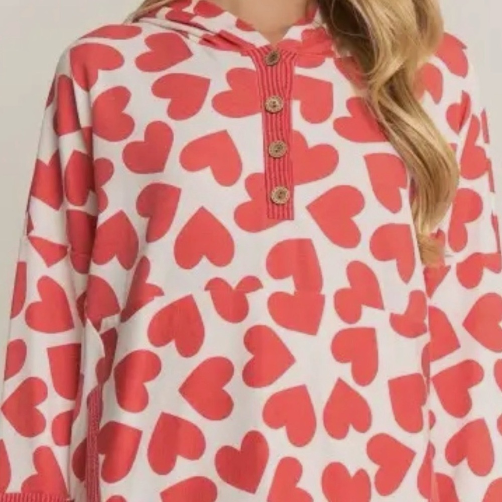New Heimish hoodie top hearts red long sleeves sz S M L - Picture 2 of 4